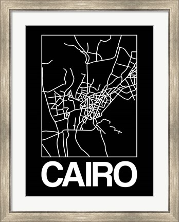 Framed Black Map of Cairo Print