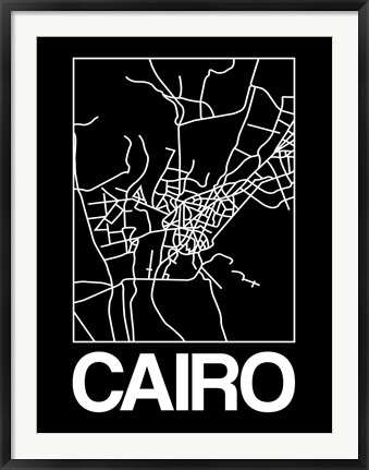 Framed Black Map of Cairo Print