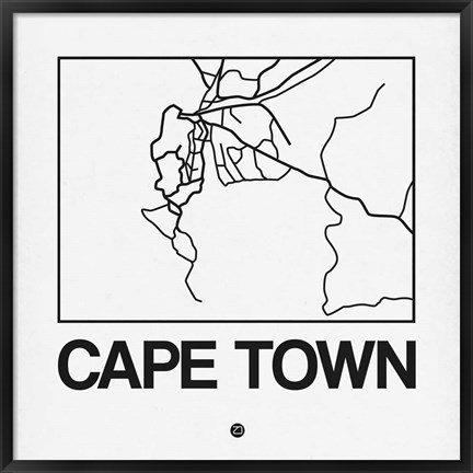 Framed White Map of Cape Town Print