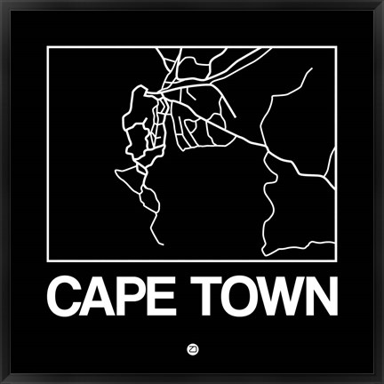 Framed Black Map of Cape Town Print