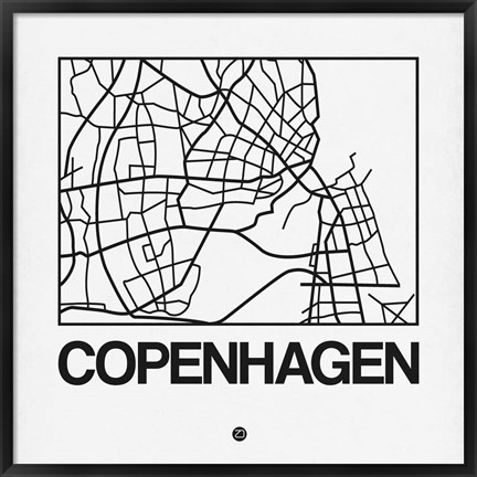 Framed White Map of Copenhagen Print