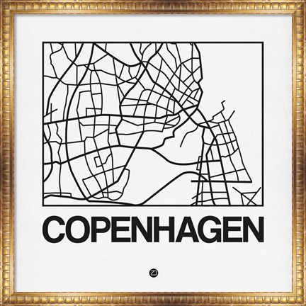 Framed White Map of Copenhagen Print