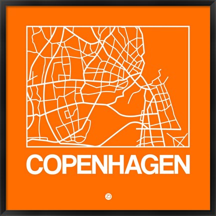 Framed Orange Map of Copenhagen Print