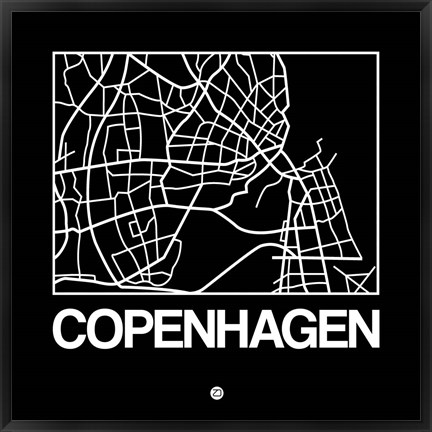 Framed Black Map of Copenhagen Print