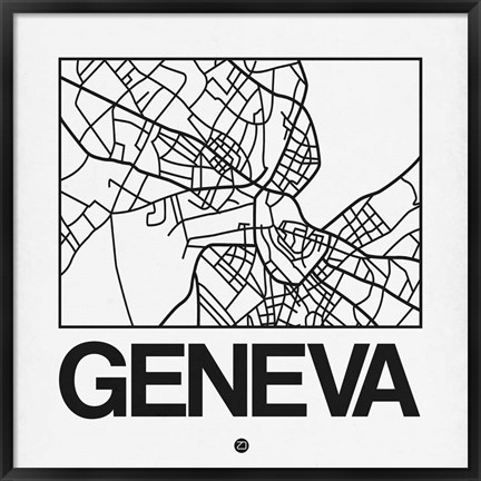 Framed White Map of Geneva Print