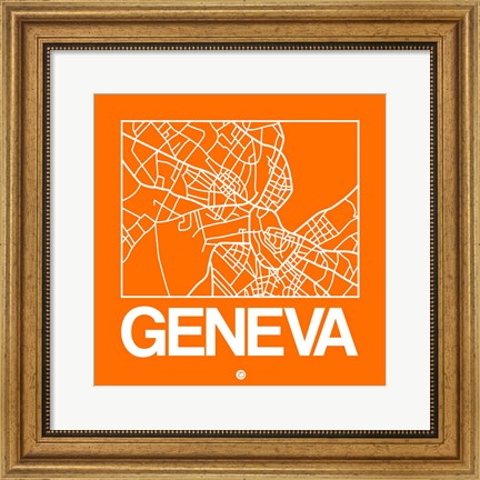 Framed Orange Map of Geneva Print