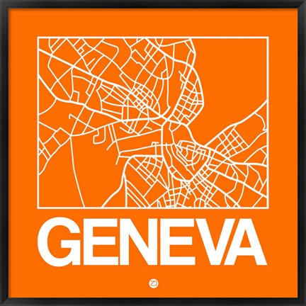 Framed Orange Map of Geneva Print