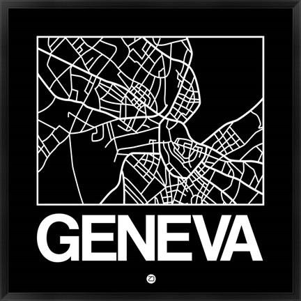 Framed Black Map of Geneva Print