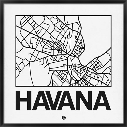 Framed White Map of Havana Print