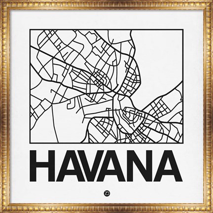 Framed White Map of Havana Print