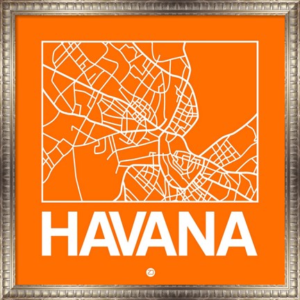 Framed Orange Map of Havana Print