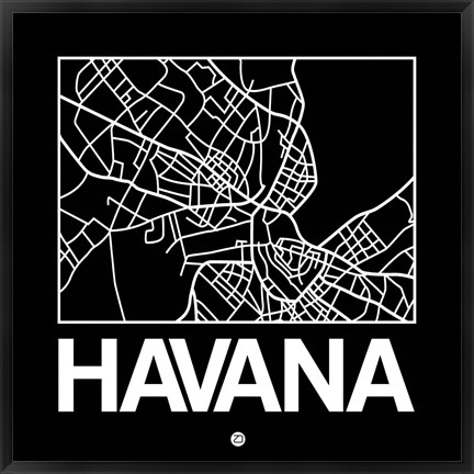 Framed Black Map of Havana Print