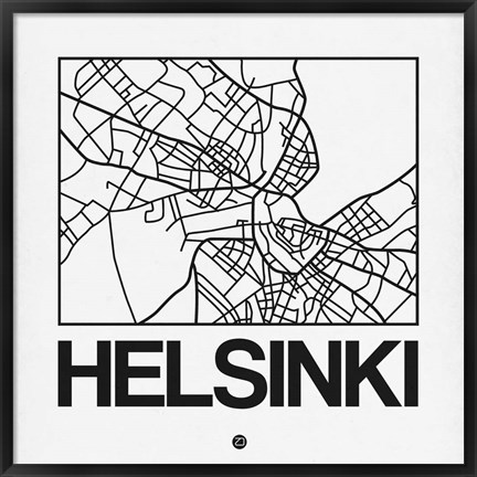 Framed White Map of Helsinki Print