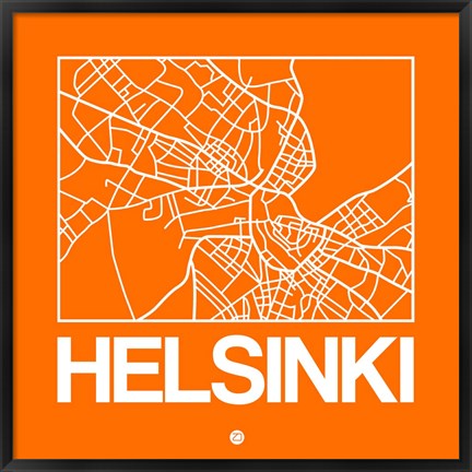 Framed Orange Map of Helsinki Print