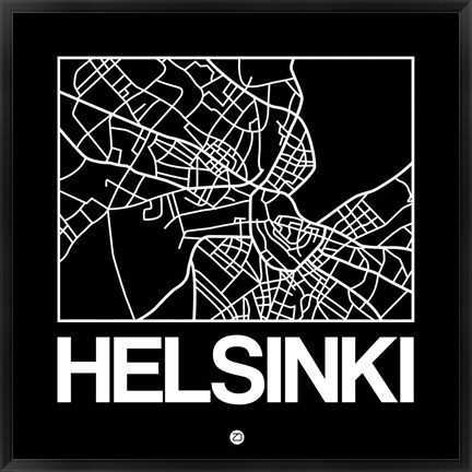 Framed Black Map of Helsinki Print