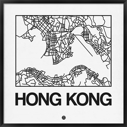 Framed White Map of Hong Kong Print