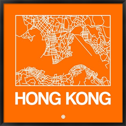 Framed Orange Map of Hong Kong Print