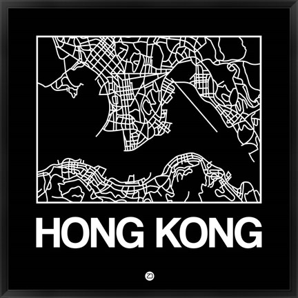 Framed Black Map of Hong Kong Print