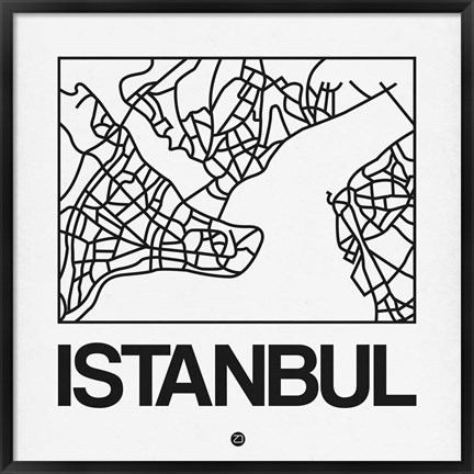 Framed White Map of Istanbul Print