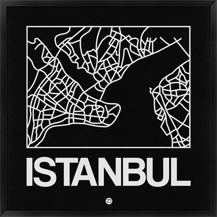 Framed Black Map of Istanbul Print