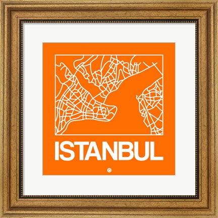 Framed Orange Map of Istanbul Print