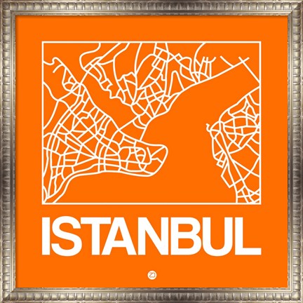 Framed Orange Map of Istanbul Print