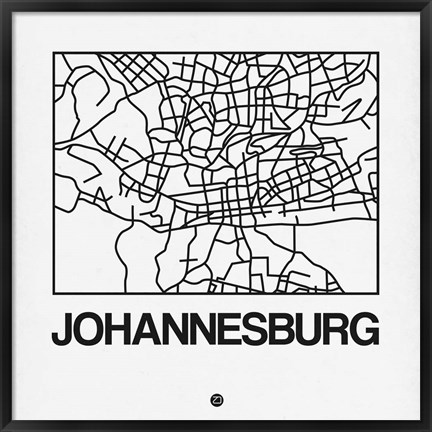 Framed White Map of Johannesburg Print