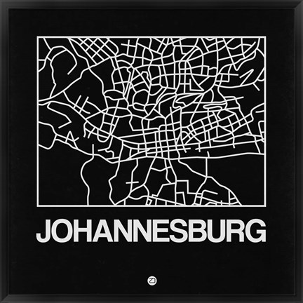 Framed Black Map of Johannesburg Print