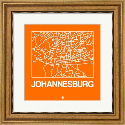 Framed Orange Map of Johannesburg Print