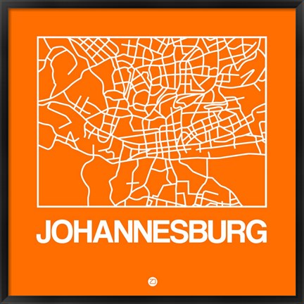 Framed Orange Map of Johannesburg Print