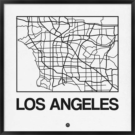 Framed White Map of Los Angeles Print