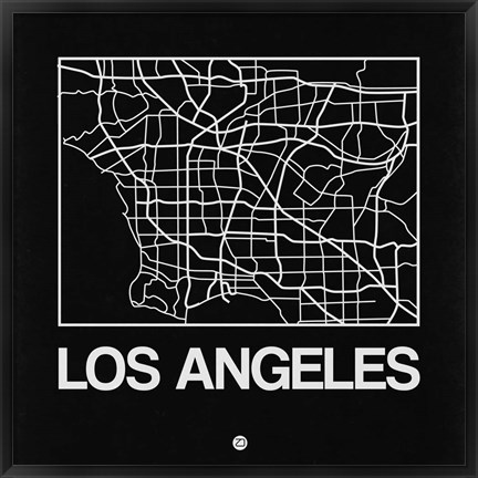 Framed Black Map of Los Angeles Print