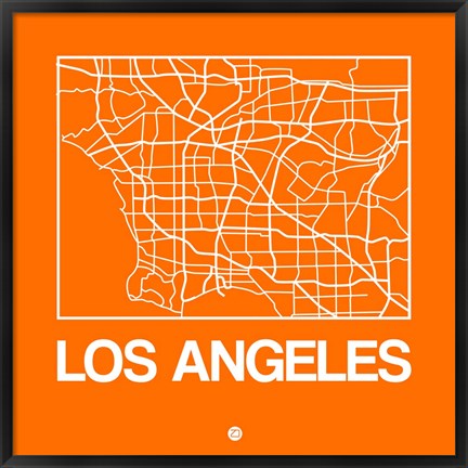 Framed Orange Map of Los Angeles Print