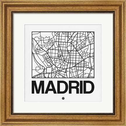 Framed White Map of Madrid Print
