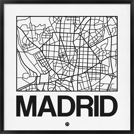 Framed White Map of Madrid Print