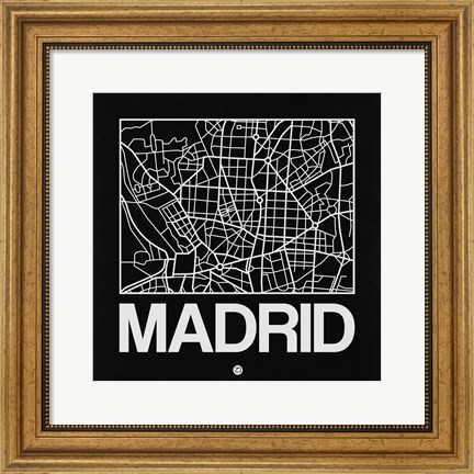 Framed Black Map of Madrid Print
