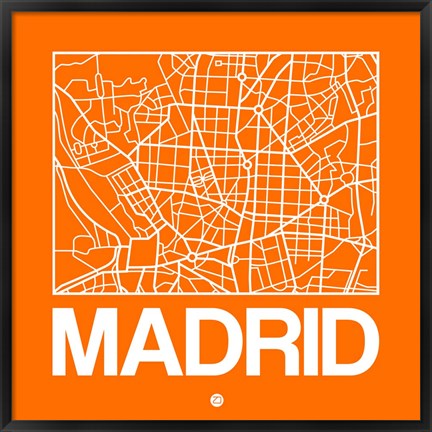 Framed Orange Map of Madrid Print