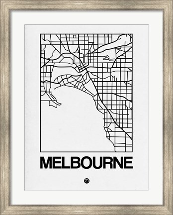 Framed White Map of Melbourne Print