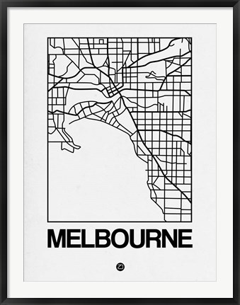 Framed White Map of Melbourne Print