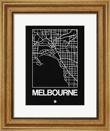 Framed Black Map of Melbourne Print