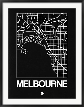 Framed Black Map of Melbourne Print