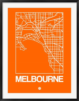 Framed Orange Map of Melbourne Print