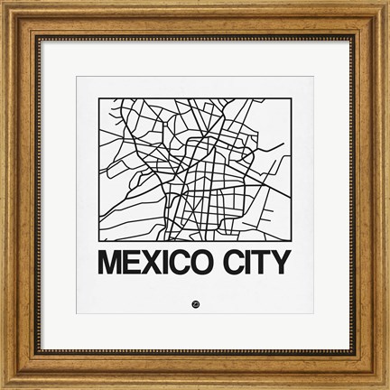 Framed White Map of Mexico City Print