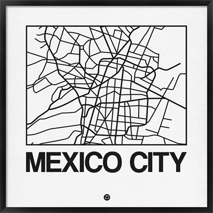 Framed White Map of Mexico City Print