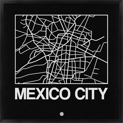 Framed Black Map of Mexico City Print