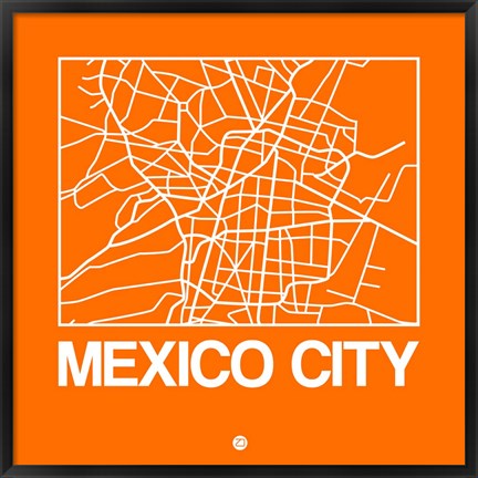 Framed Orange Map of Mexico City Print