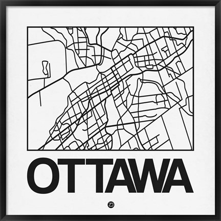 Framed White Map of Ottawa Print