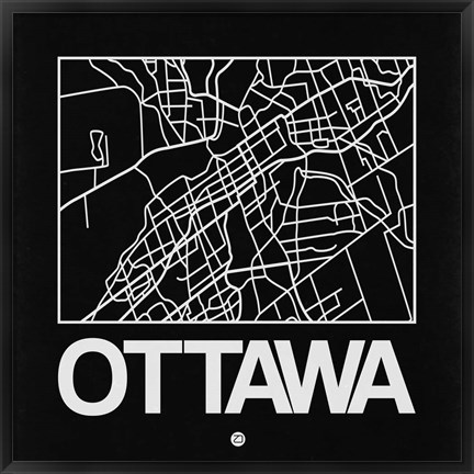 Framed Black Map of Ottawa Print