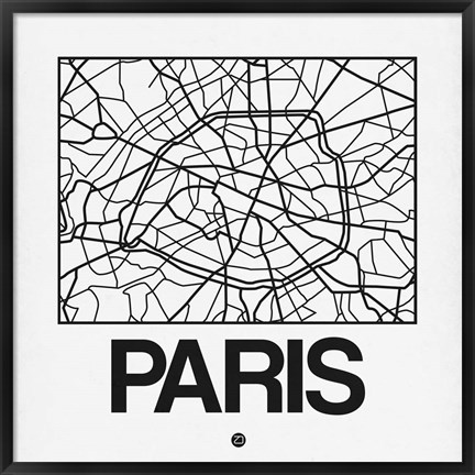 Framed White Map of Paris Print