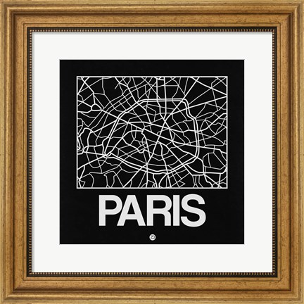 Framed Black Map of Paris Print